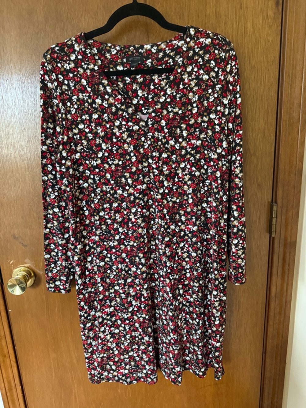 J. Jill Black, Red, Gold & White Floral Long-Sleeve Dress
